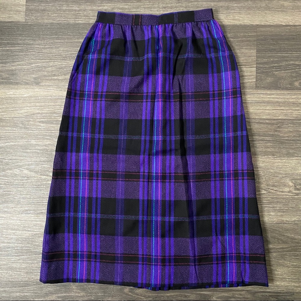Vintage Evan Picone Skirt Womens 6 Purple Black Plaid Academia Goth USA Made